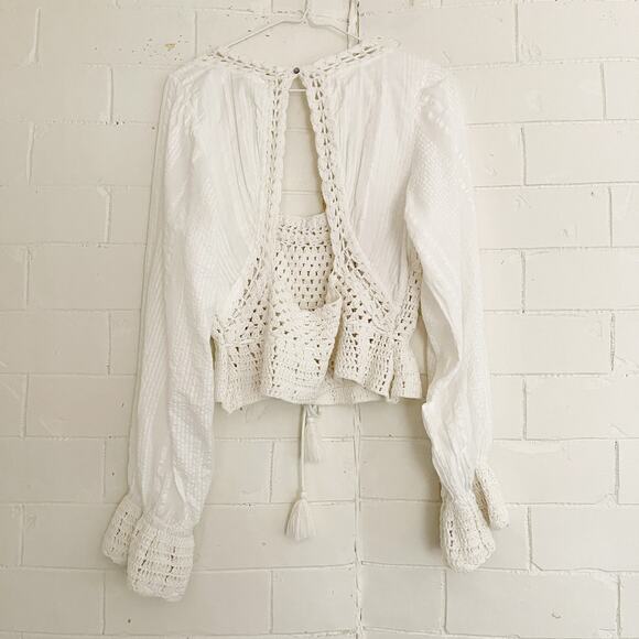 FREE PEOPLE Meghan Crochet Top Ivory Large L - Picture 8 of 11